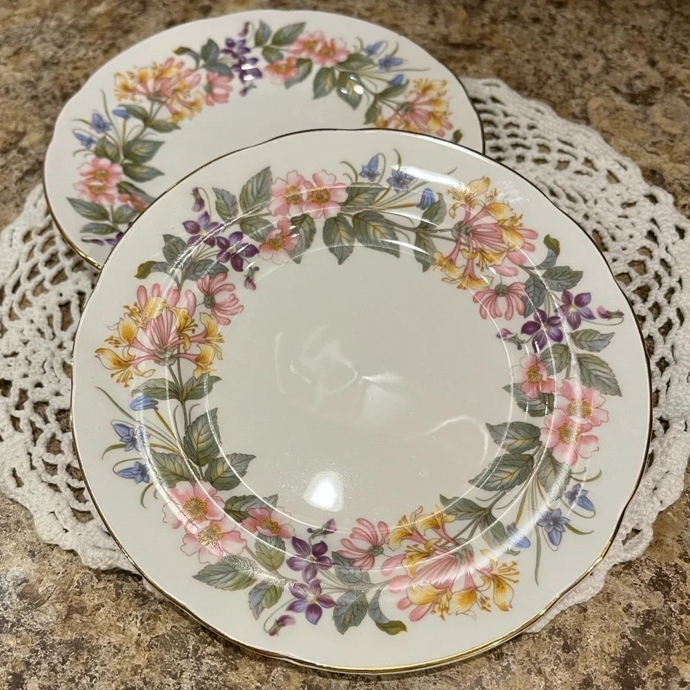 Vintage PARAGON Country Lane 6” Bread Plates Floral Side Plates Set of Two